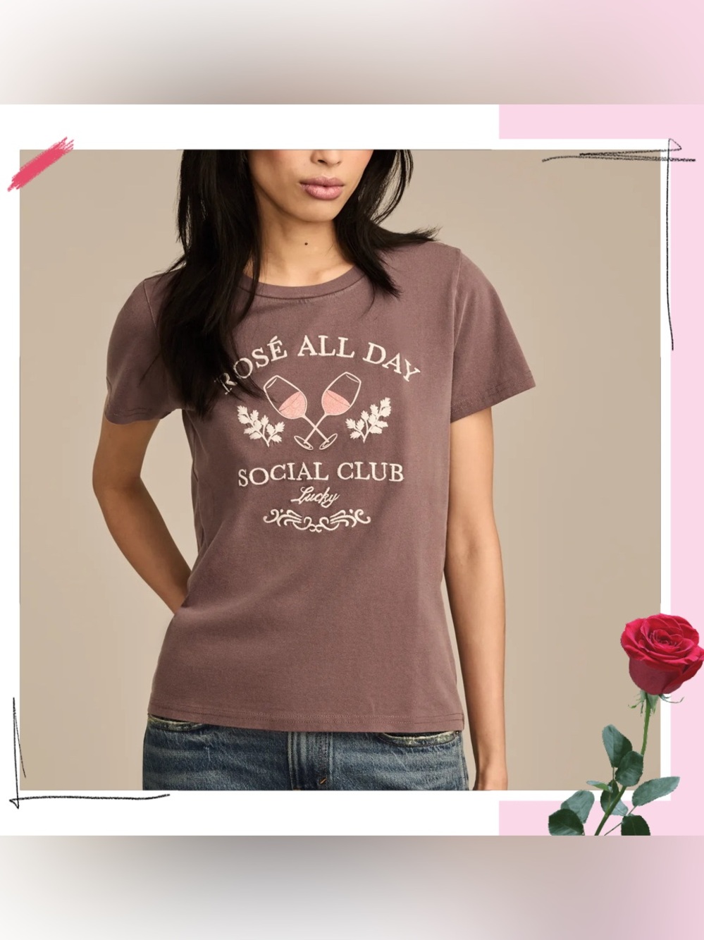 Lucky Brand 100 Cotton Rose All Day Classic Crew Tee Huckleberry Sz XXL NWT